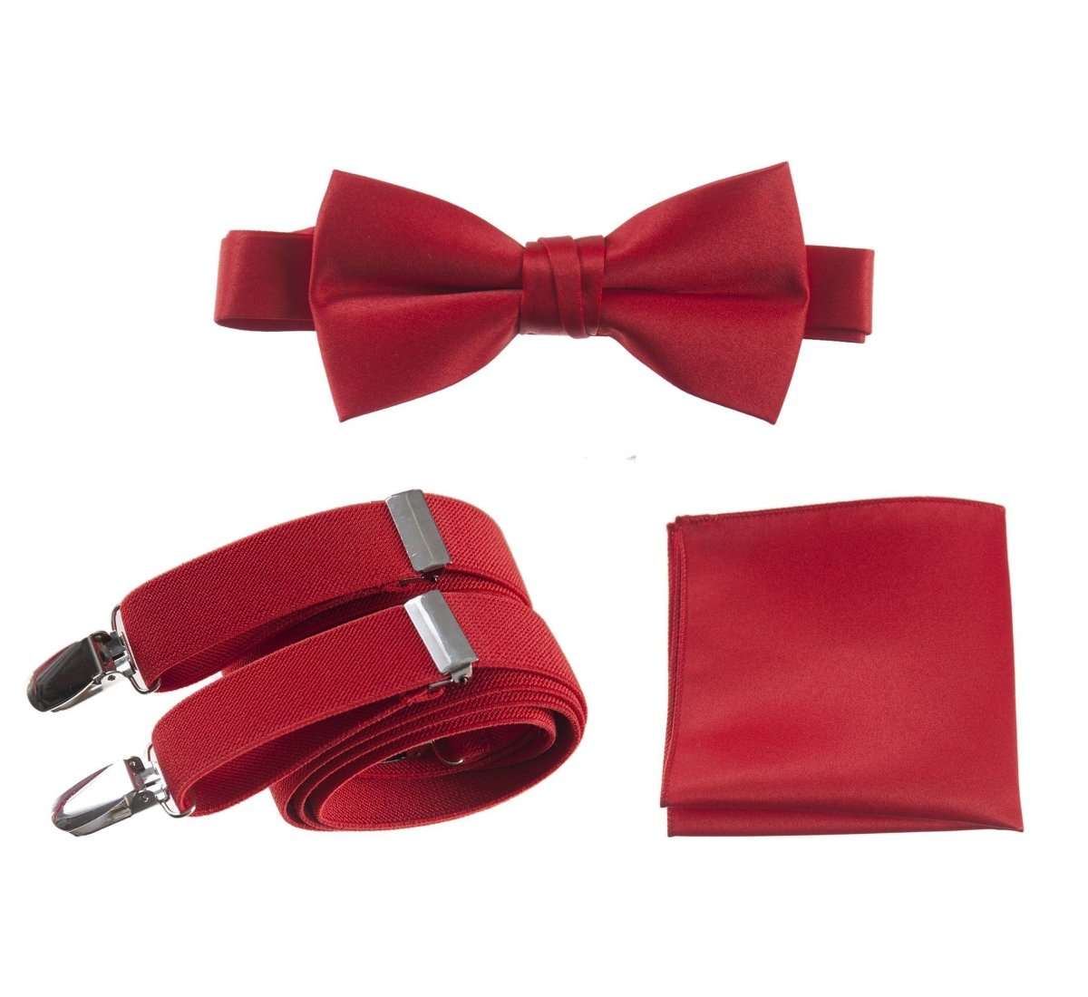 Pre - tied Satin Bow Tie & Pocket Square with Adjustable Stretch Elastic Suspender - Tuxgear