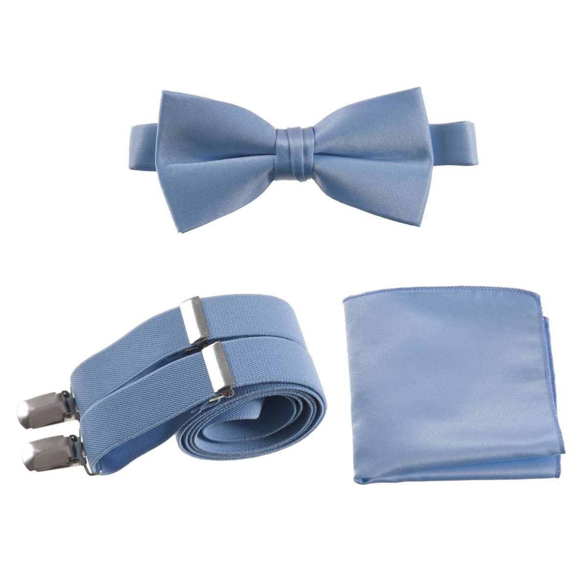 Pre - tied Satin Bow Tie & Pocket Square with Adjustable Stretch Elastic Suspender - Tuxgear