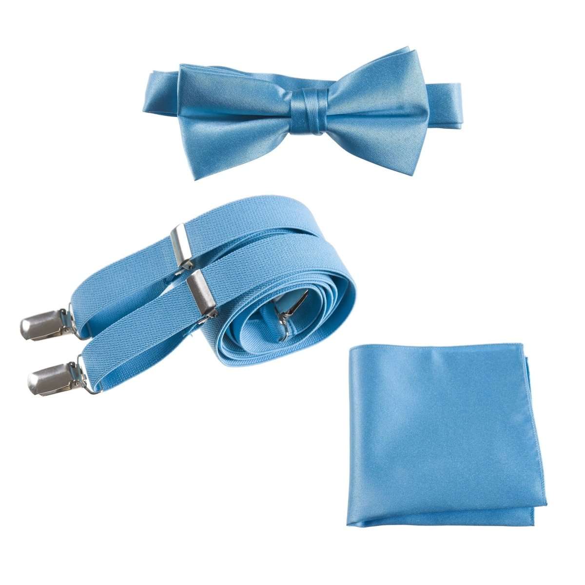 Pre - tied Satin Bow Tie & Pocket Square with Adjustable Stretch Elastic Suspender - Tuxgear