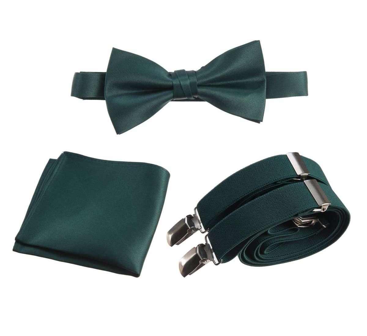 Pre - tied Satin Bow Tie & Pocket Square with Adjustable Stretch Elastic Suspender - Tuxgear