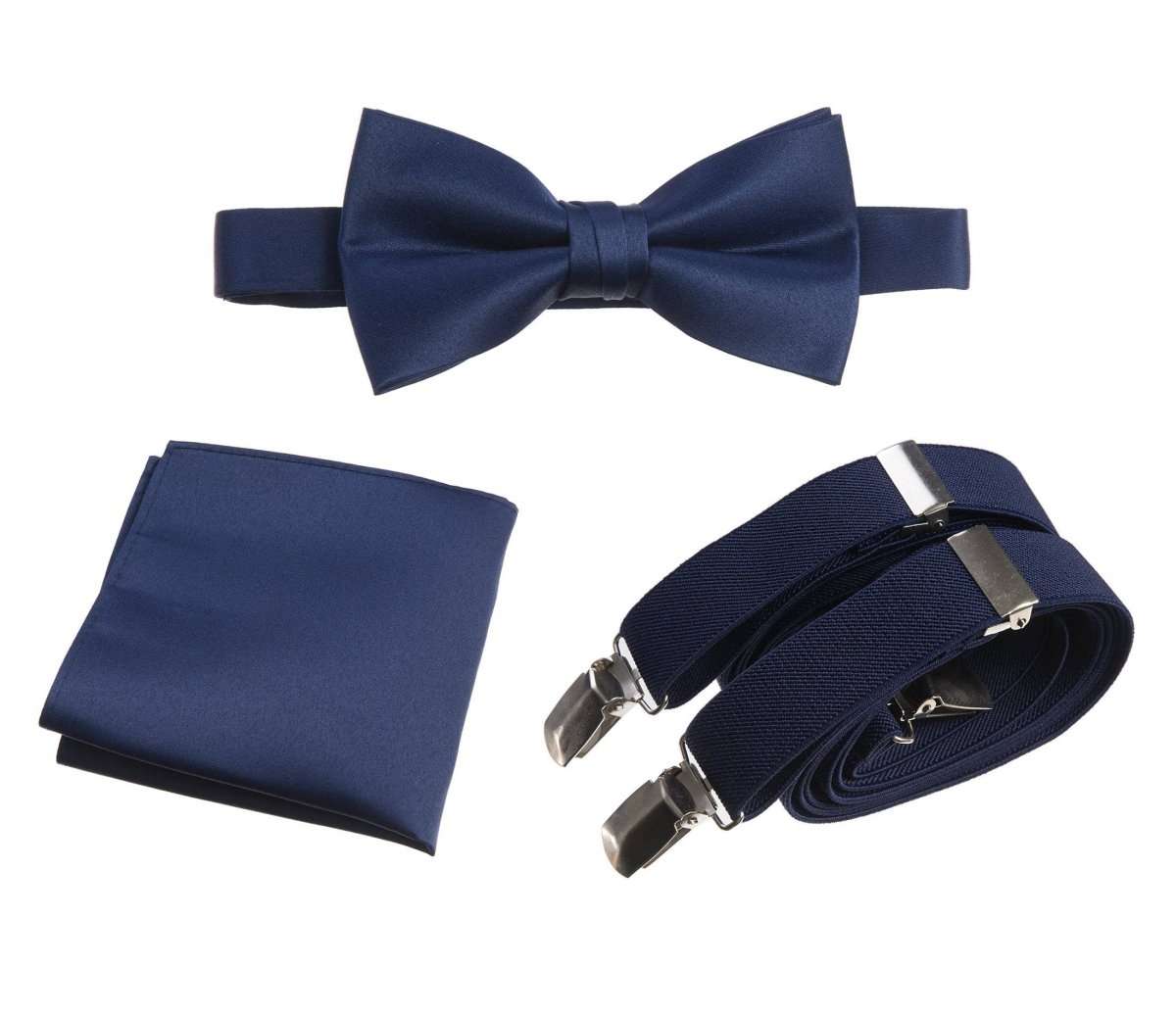 Pre - tied Satin Bow Tie & Pocket Square with Adjustable Stretch Elastic Suspender - Tuxgear
