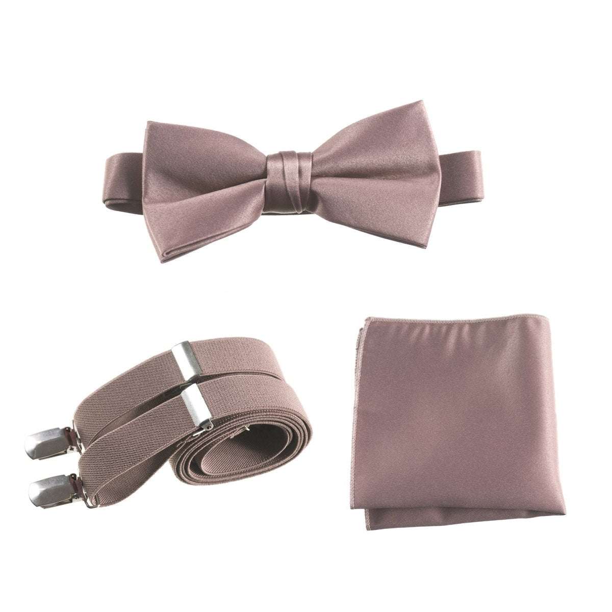 Pre - tied Satin Bow Tie & Pocket Square with Adjustable Stretch Elastic Suspender - Tuxgear