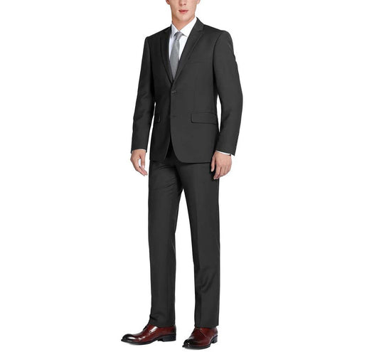 Renoir Men’s Black 2 - Piece Suit – Single Breasted Notch Lapel Jacket & Flat Front Pants – Slim Fit Formal Attire - Tuxgear