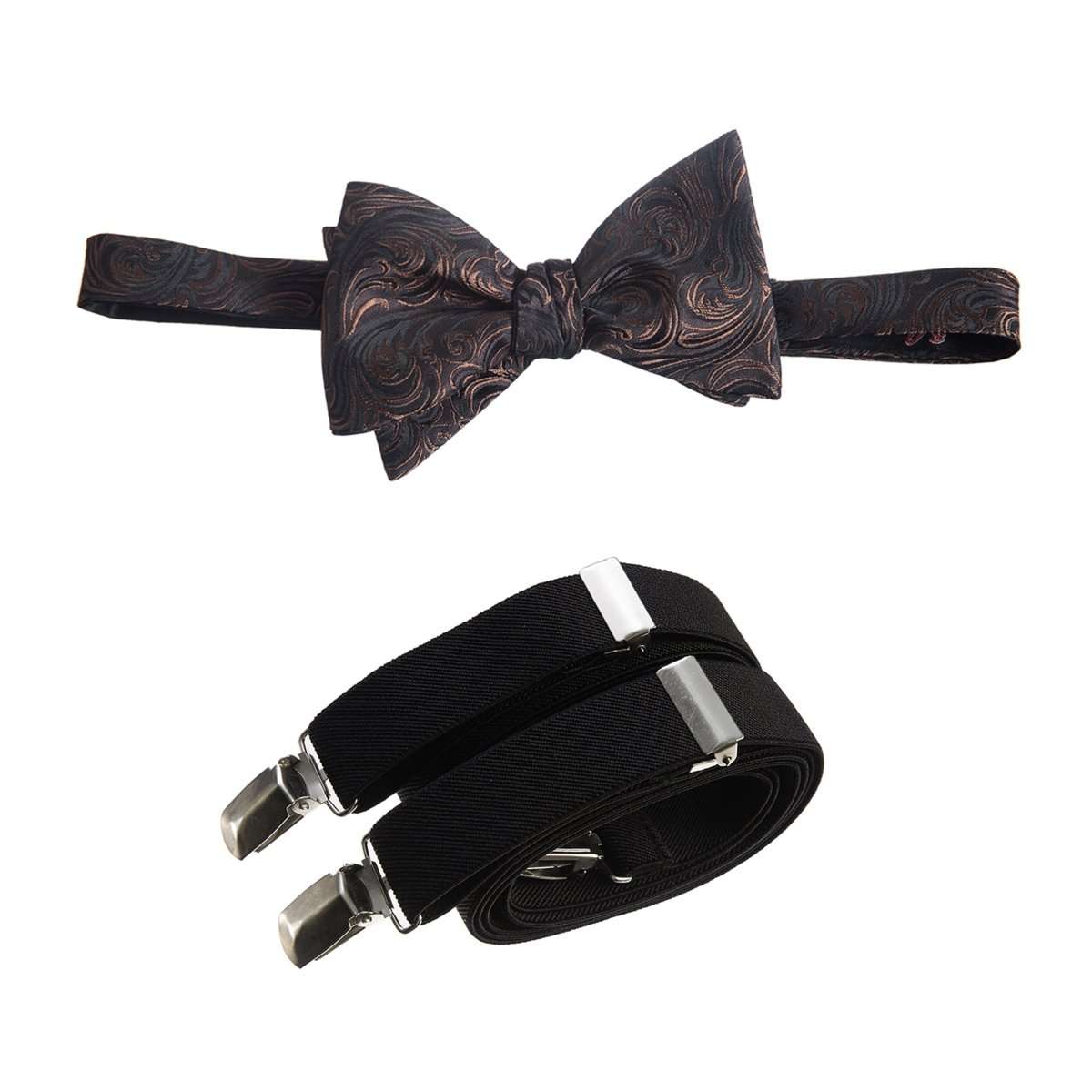 Self Tie Bow Tie Paisley Jacquard and Adjustable Stretch Suspender Sets - Tuxgear