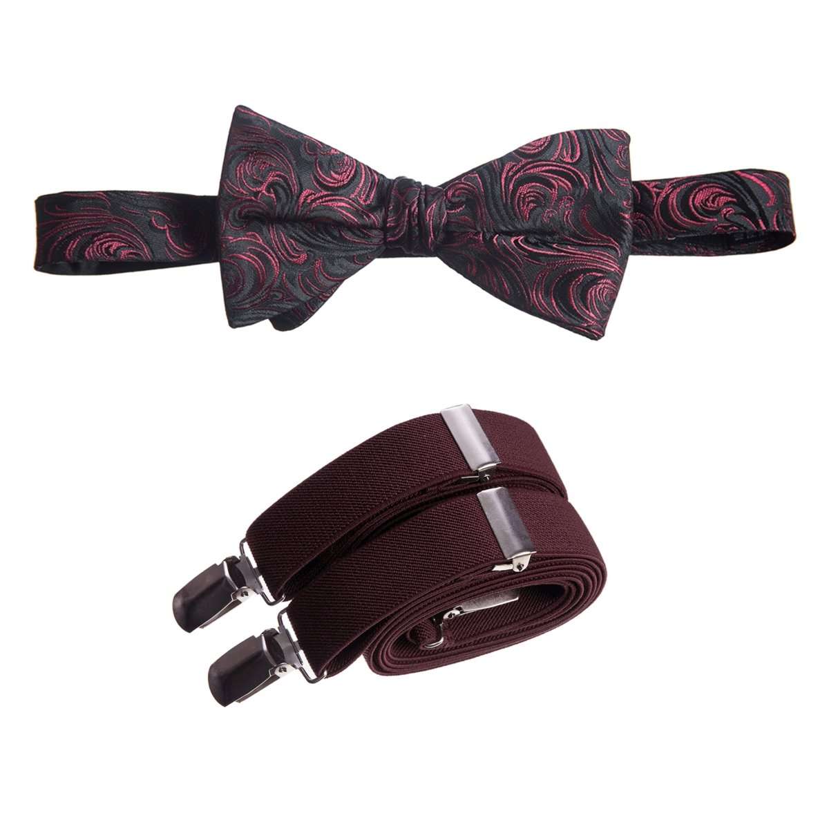 Self Tie Bow Tie Paisley Jacquard and Adjustable Stretch Suspender Sets - Tuxgear
