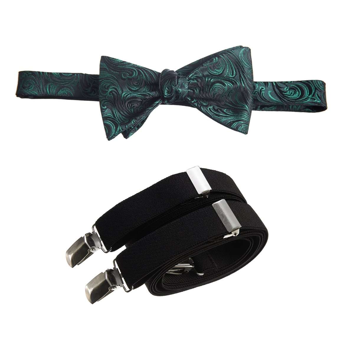 Self Tie Bow Tie Paisley Jacquard and Adjustable Stretch Suspender Sets - Tuxgear