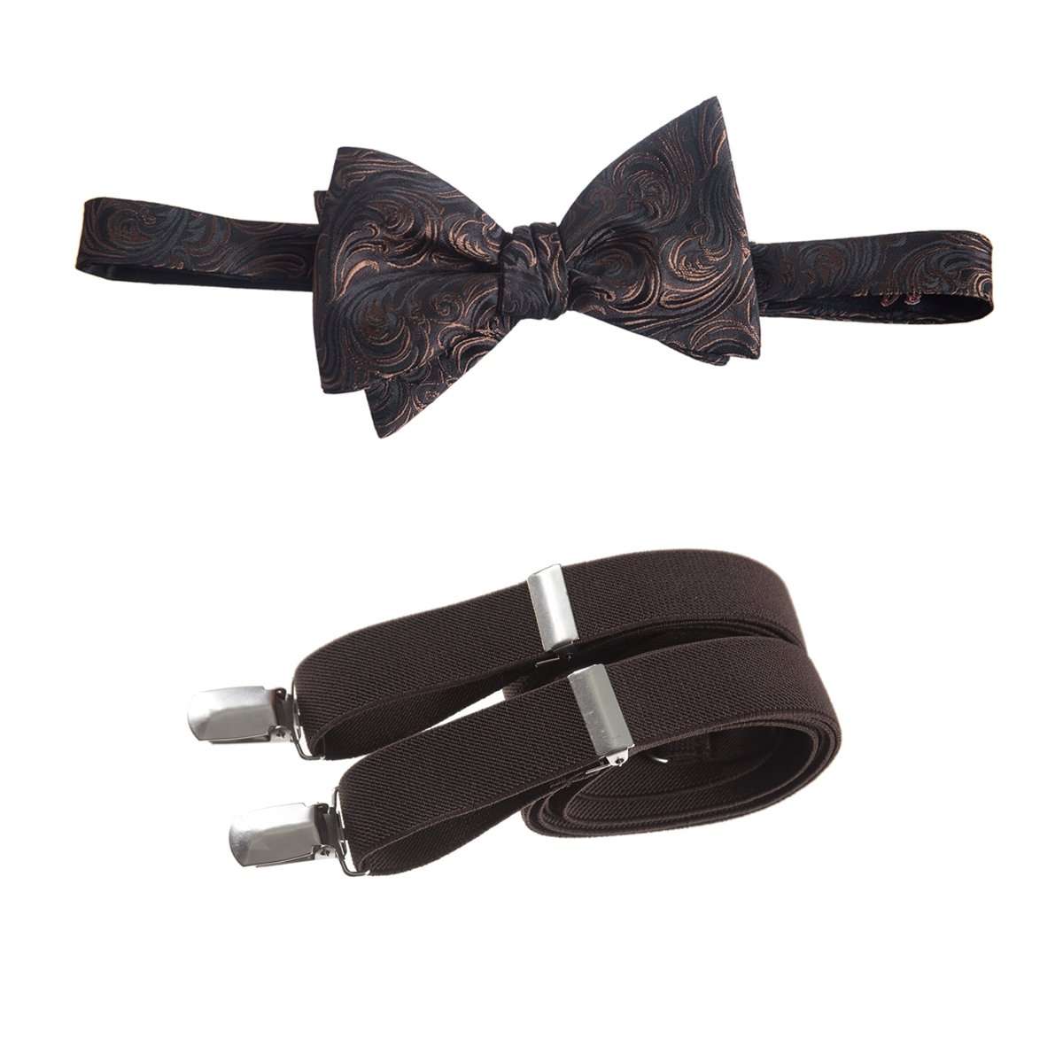 Self Tie Bow Tie Paisley Jacquard and Adjustable Stretch Suspender Sets - Tuxgear