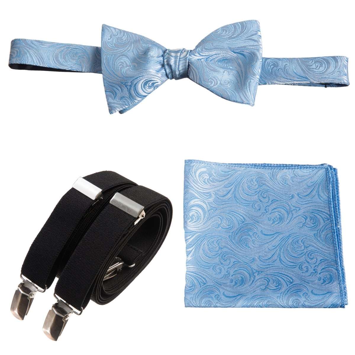 Self - tie Bow Tie & Pocket Square Paisley Jacquard with Adjustable Stretch Suspender - Tuxgear