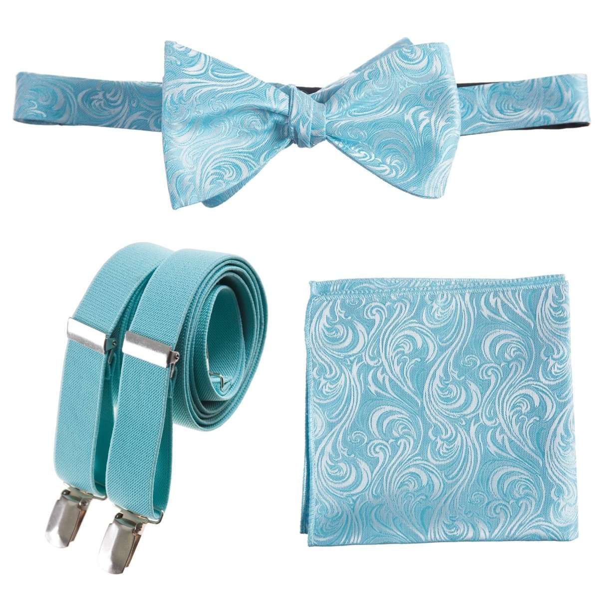 Self - tie Bow Tie & Pocket Square Paisley Jacquard with Adjustable Stretch Suspender - Tuxgear