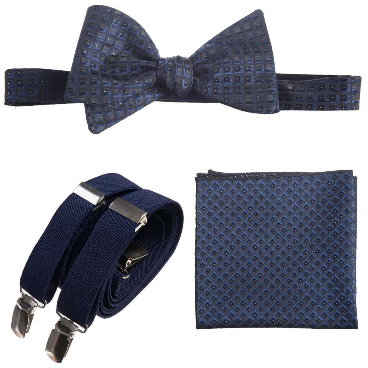 Self - tie Bow Tie & Pocket Square Paisley Jacquard with Adjustable Stretch Suspender - Tuxgear