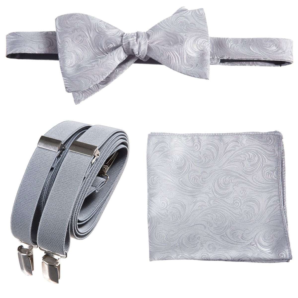 Self - tie Bow Tie & Pocket Square Paisley Jacquard with Adjustable Stretch Suspender - Tuxgear