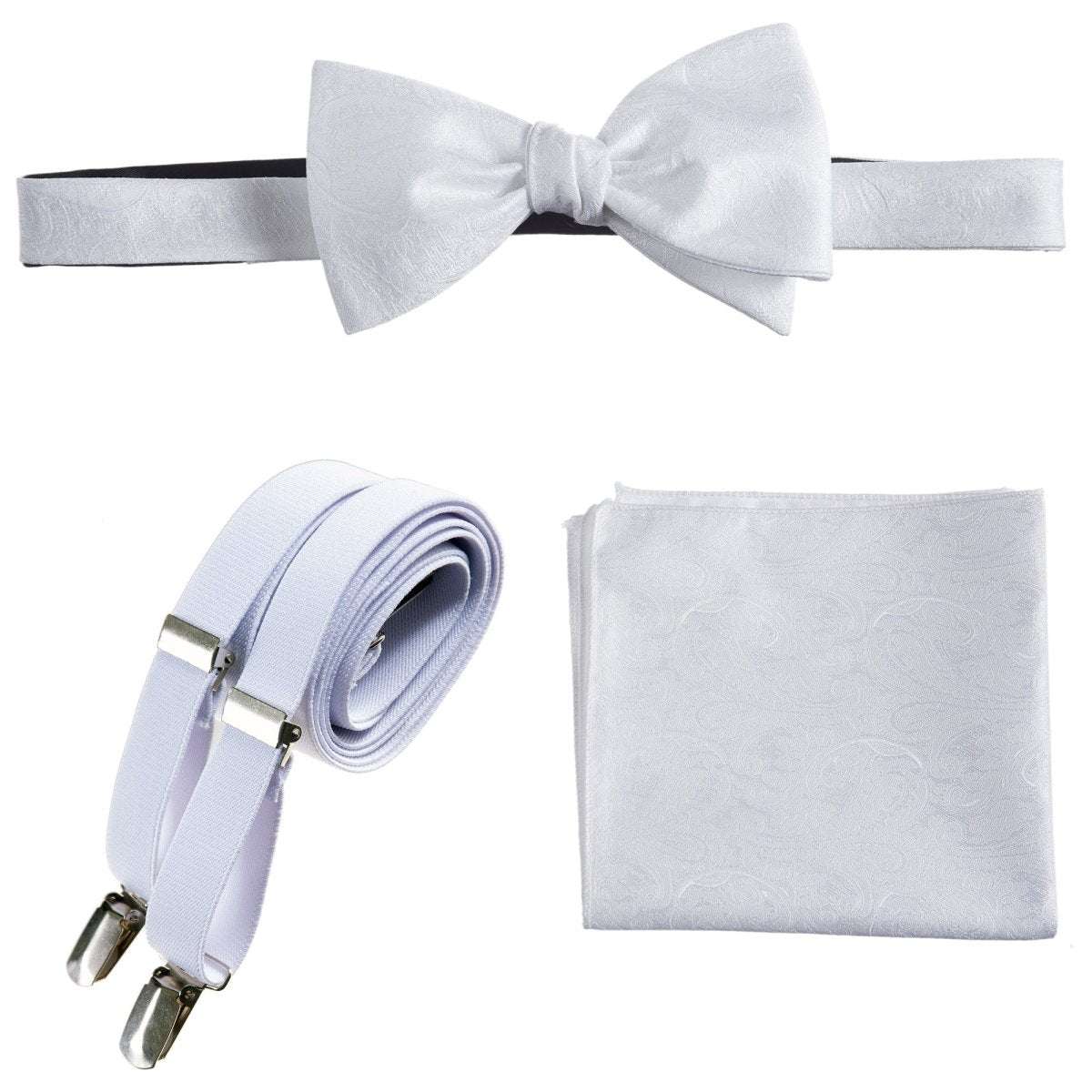 Self - tie Bow Tie & Pocket Square Paisley Jacquard with Adjustable Stretch Suspender - Tuxgear