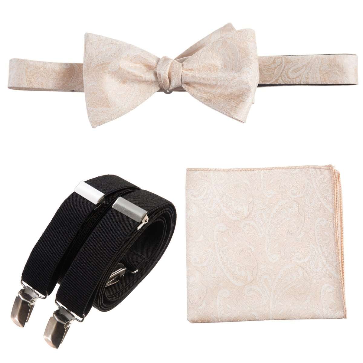 Self - tie Bow Tie & Pocket Square Paisley Jacquard with Adjustable Stretch Suspender - Tuxgear