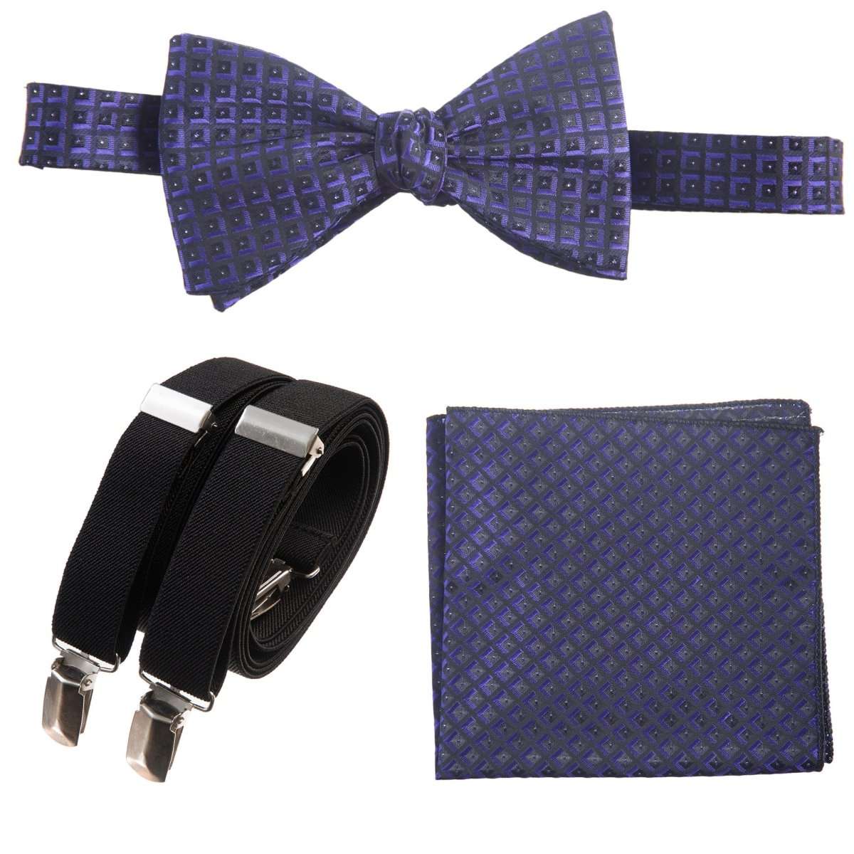 Self - tie Bow Tie & Pocket Square Paisley Jacquard with Adjustable Stretch Suspender - Tuxgear
