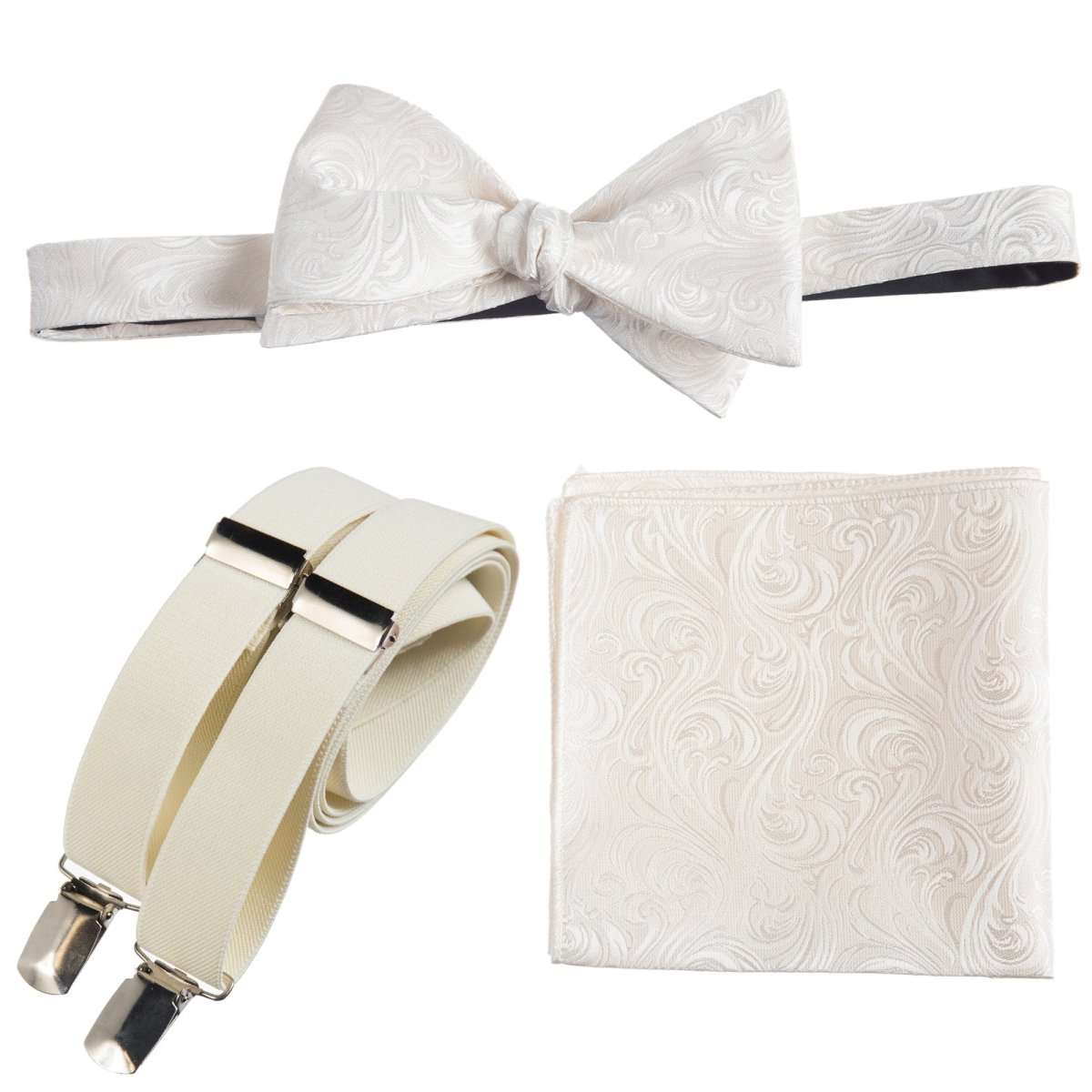 Self - tie Bow Tie & Pocket Square Paisley Jacquard with Adjustable Stretch Suspender - Tuxgear