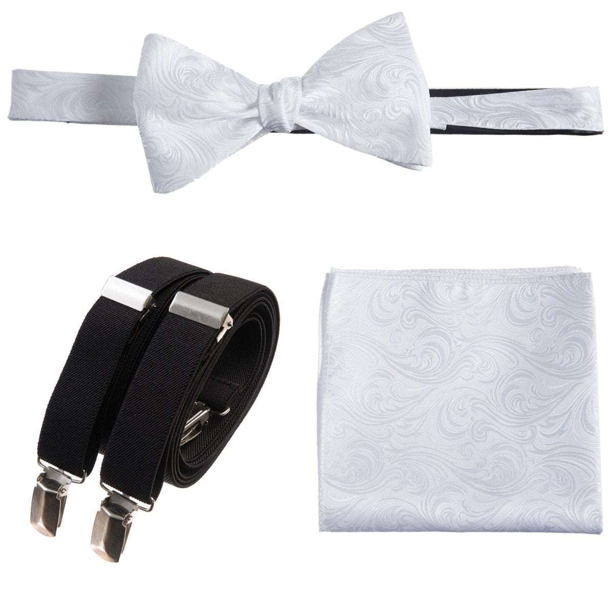 Self - tie Bow Tie & Pocket Square Paisley Jacquard with Adjustable Stretch Suspender - Tuxgear