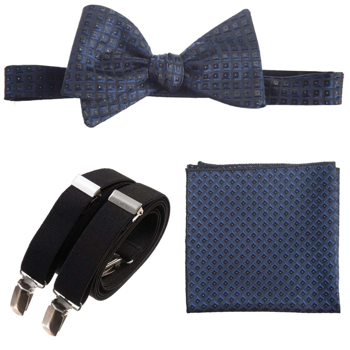 Self - tie Bow Tie & Pocket Square Paisley Jacquard with Adjustable Stretch Suspender - Tuxgear