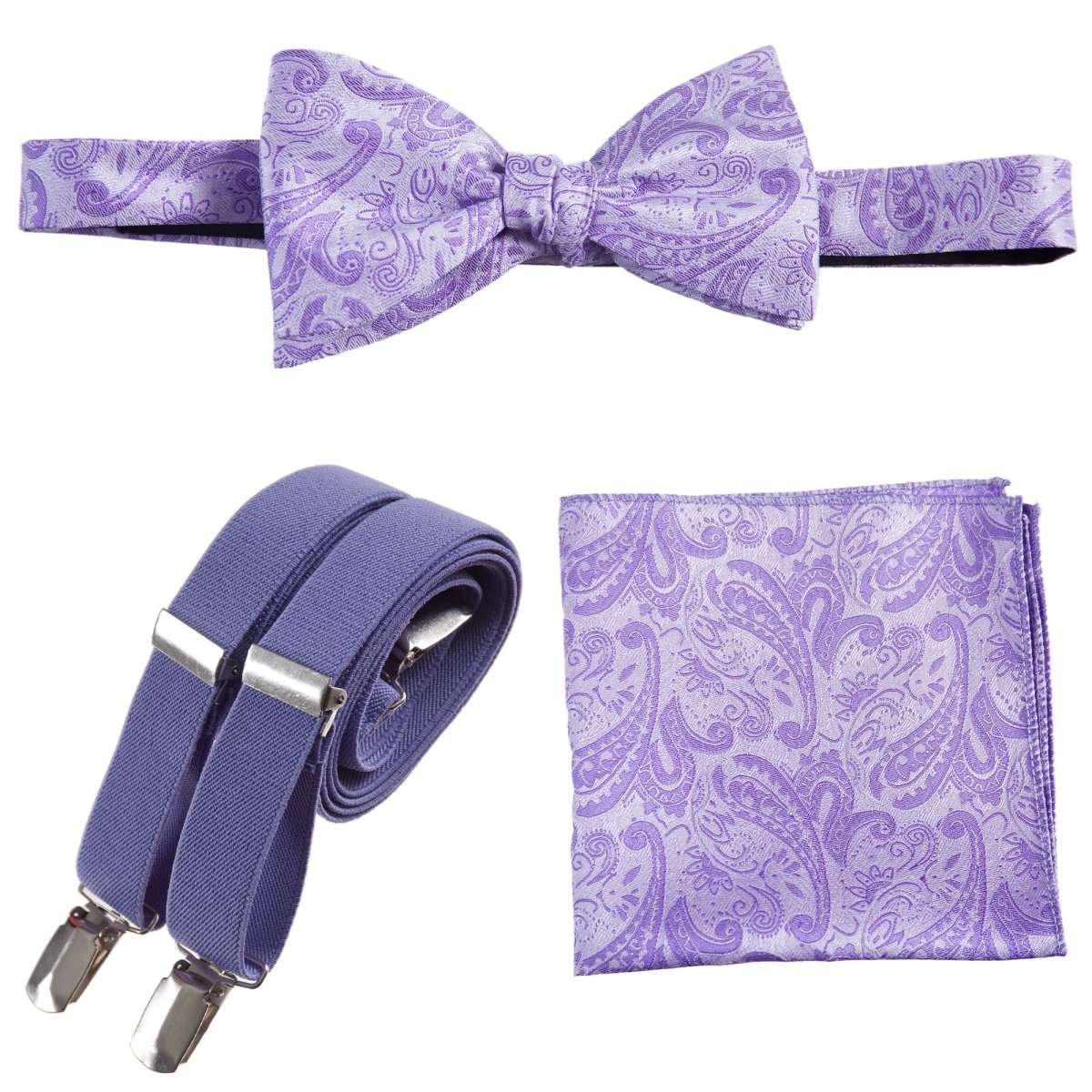 Self - tie Bow Tie & Pocket Square Paisley Jacquard with Adjustable Stretch Suspender - Tuxgear