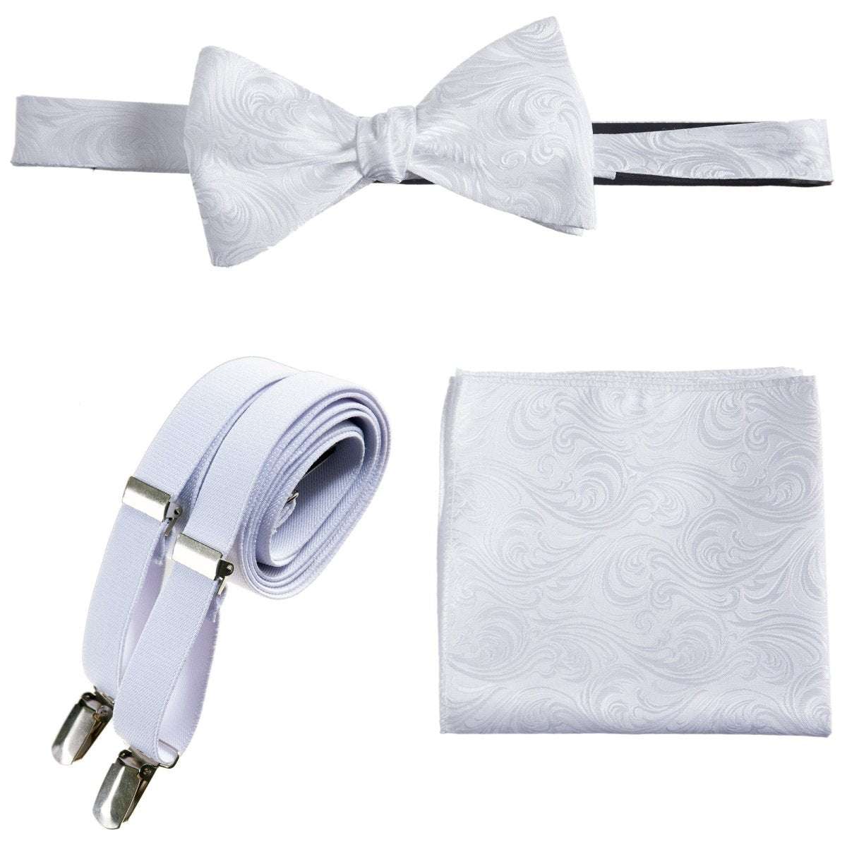 Self - tie Bow Tie & Pocket Square Paisley Jacquard with Adjustable Stretch Suspender - Tuxgear