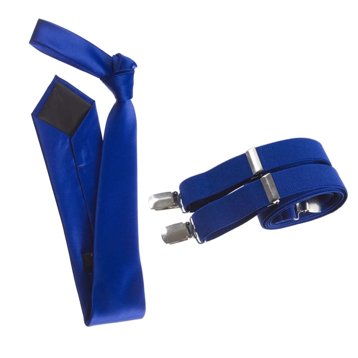 Self - Tie Satin Necktie with Matching Elastic Suspender - X Back Design - Tuxgear