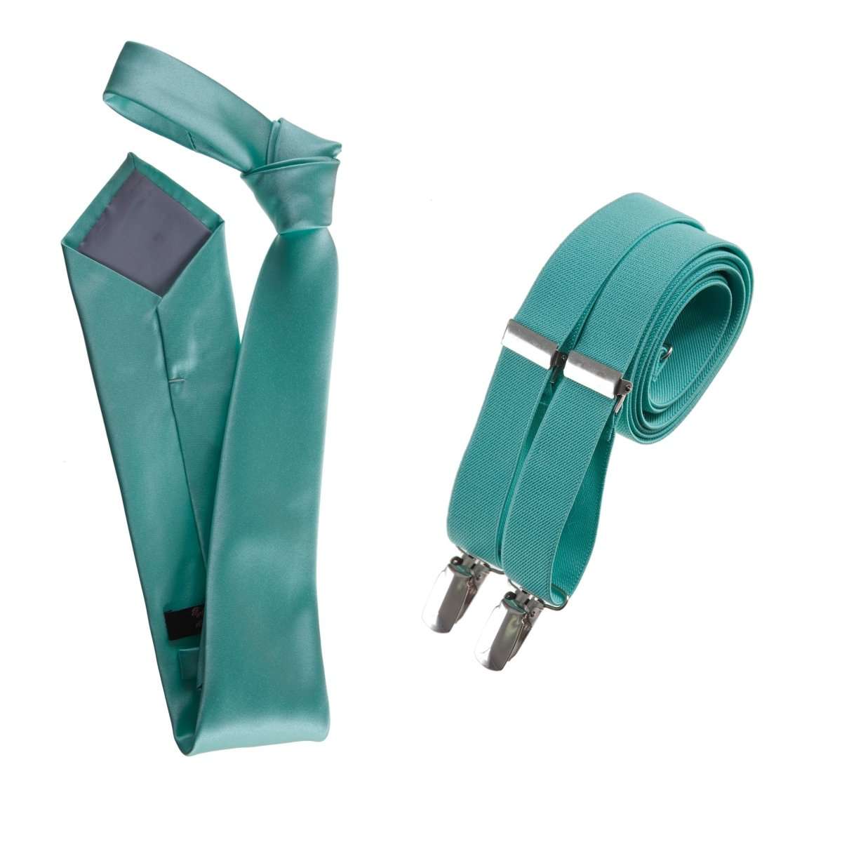 Self - Tie Satin Necktie with Matching Elastic Suspender - X Back Design - Tuxgear