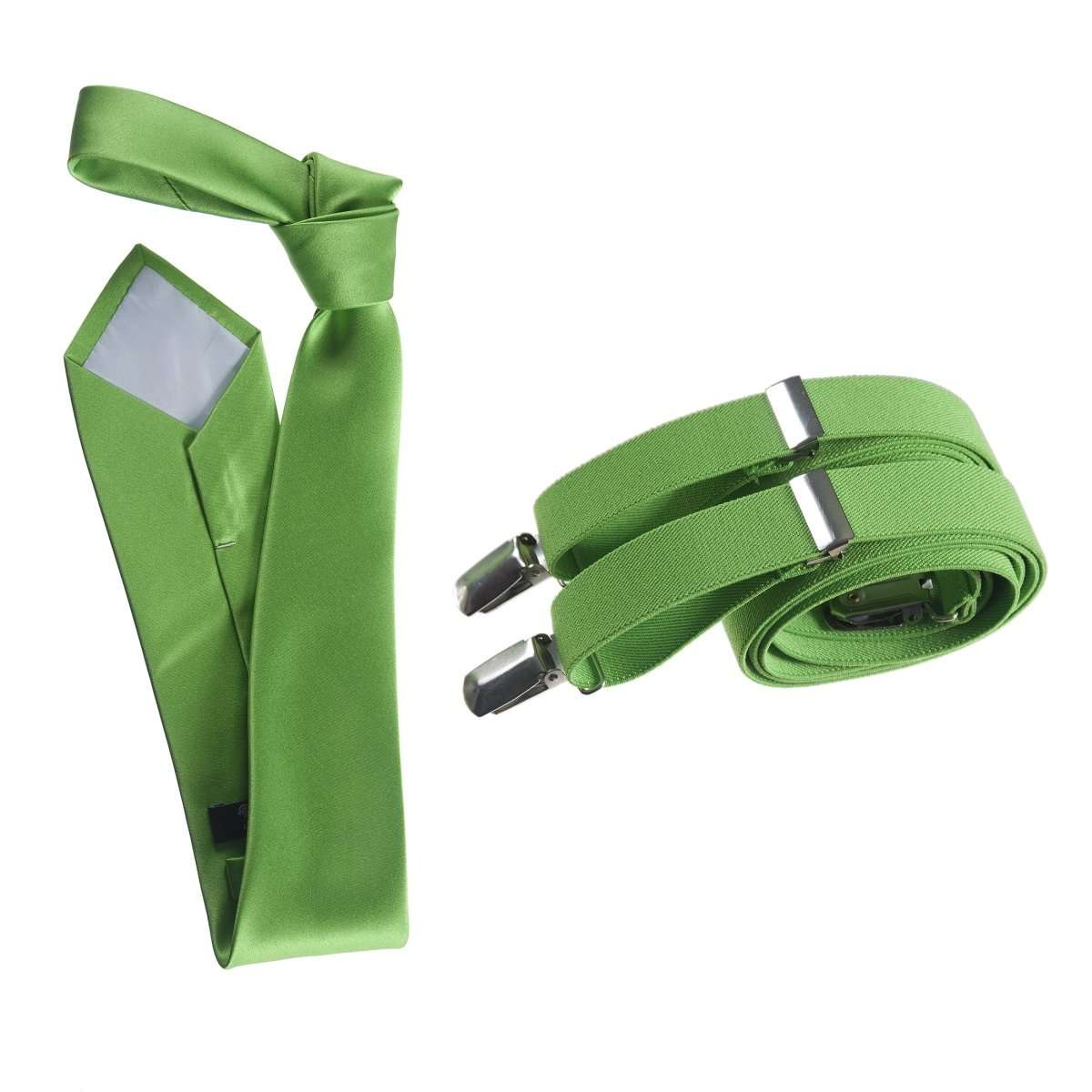 Self - Tie Satin Necktie with Matching Elastic Suspender - X Back Design - Tuxgear