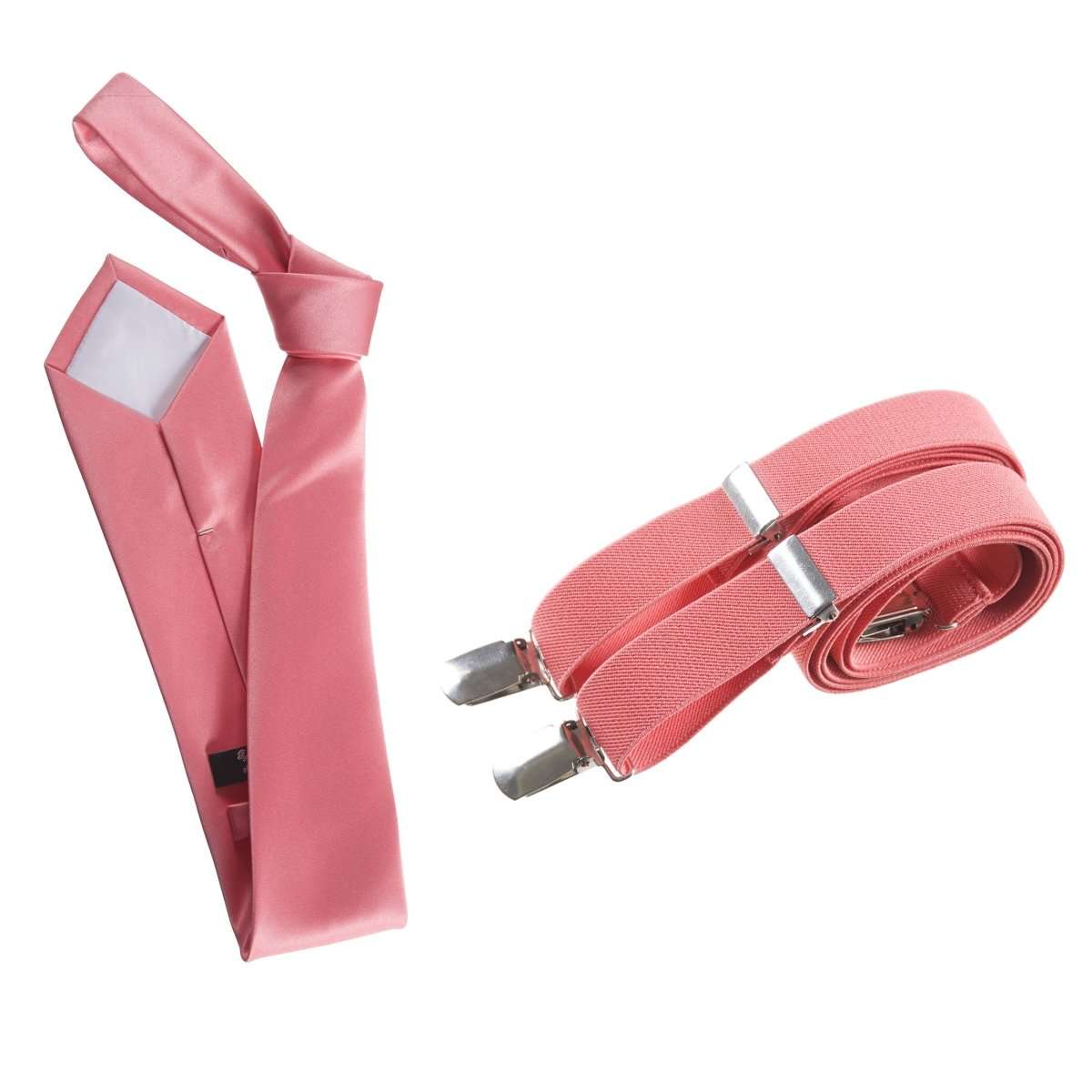 Self - Tie Satin Necktie with Matching Elastic Suspender - X Back Design - Tuxgear