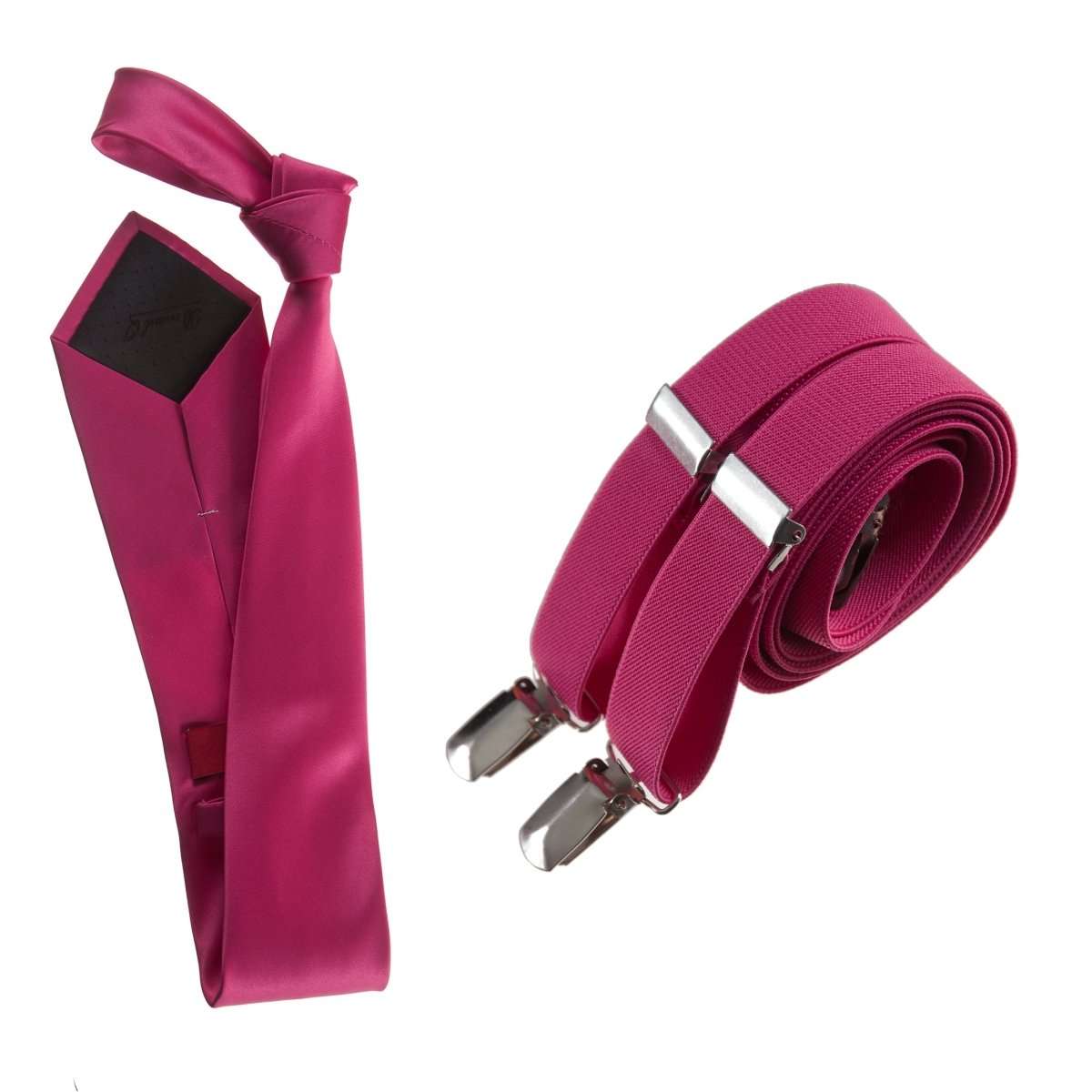 Self - Tie Satin Necktie with Matching Elastic Suspender - X Back Design - Tuxgear