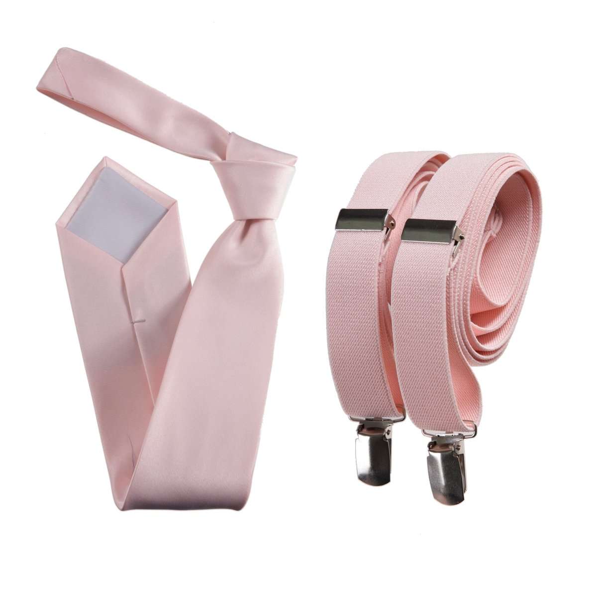 Self - Tie Satin Necktie with Matching Elastic Suspender - X Back Design - Tuxgear