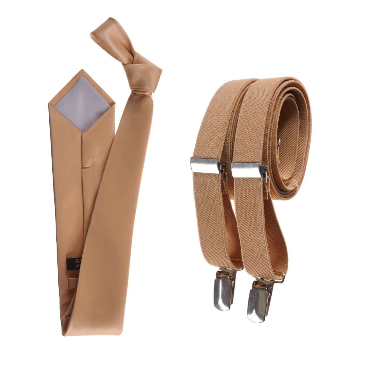 Self - Tie Satin Necktie with Matching Elastic Suspender - X Back Design - Tuxgear