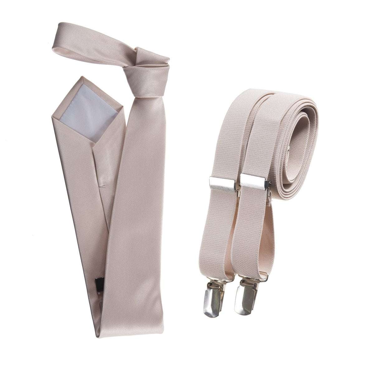 Self - Tie Satin Necktie with Matching Elastic Suspender - X Back Design - Tuxgear