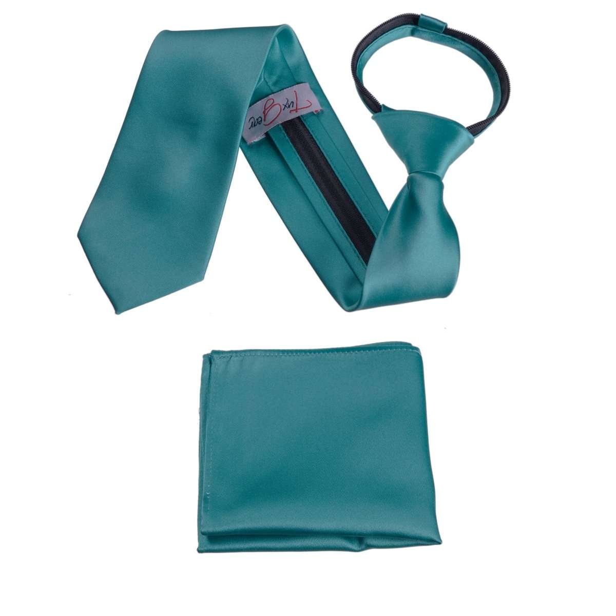 Zipper Neck Tie and Pocket Square Set - Tuxgear