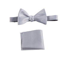 Load image into Gallery viewer, Silver Selftie Bow Tie and Pocket Square Handkerchief Set for Men