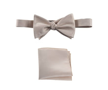 Load image into Gallery viewer, Tan Selftie Bow Tie and Pocket Square Handkerchief Set for Men
