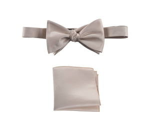 Tan Selftie Bow Tie and Pocket Square Handkerchief Set for Men
