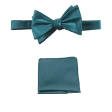 Load image into Gallery viewer, Teal Selftie Bow Tie and Pocket Square Handkerchief Set for Men