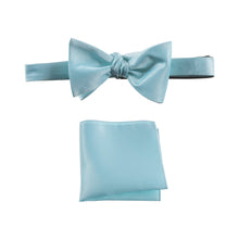 Load image into Gallery viewer, Tiffany Blue Selftie Bow Tie and Pocket Square Handkerchief Set for Men