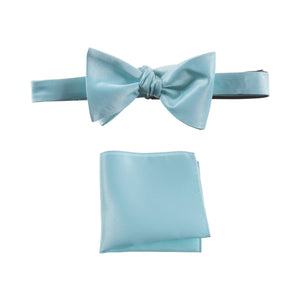 Tiffany Blue Selftie Bow Tie and Pocket Square Handkerchief Set for Men