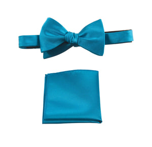 Turquoise Selftie Bow Tie and Pocket Square Handkerchief Set for Men