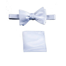 Load image into Gallery viewer, White Selftie Bow Tie and Pocket Square Handkerchief Set for Men