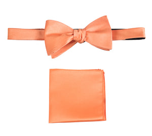 Tangerine Selftie Bow Tie and Pocket Square Handkerchief Set for Men