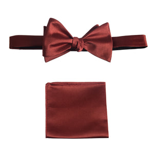 Terracotta Selftie Bow Tie and Pocket Square Handkerchief Set for Men