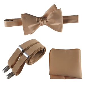 Adjustable Self-tie Bow Tie Stretch Suspender and Pocket Square Set - Tuxgear