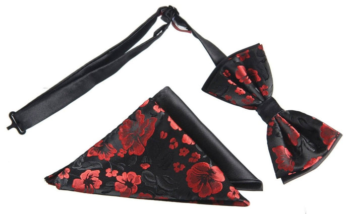 Adults Two Toned Floral Bow Ties with Matching Pocket Hankies - Tuxgear