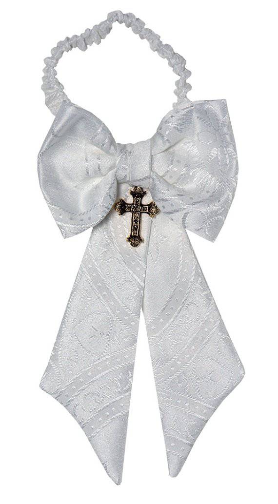 Boys First Holy Communion White Clergy Jacquard Armband with Cross - Tuxgear