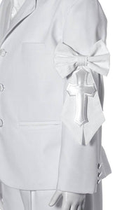 Boys First Holy Communion White Cotton Paisley Armband with Cross - Tuxgear
