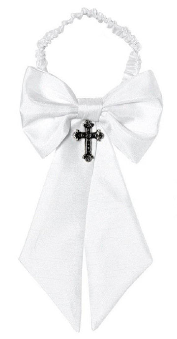 Boys First Holy Communion White Silk Shantung Armband with Cross - Tuxgear