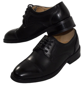 Boys Matte Black Cap Toe Lace up Dress Shoes - Tuxgear