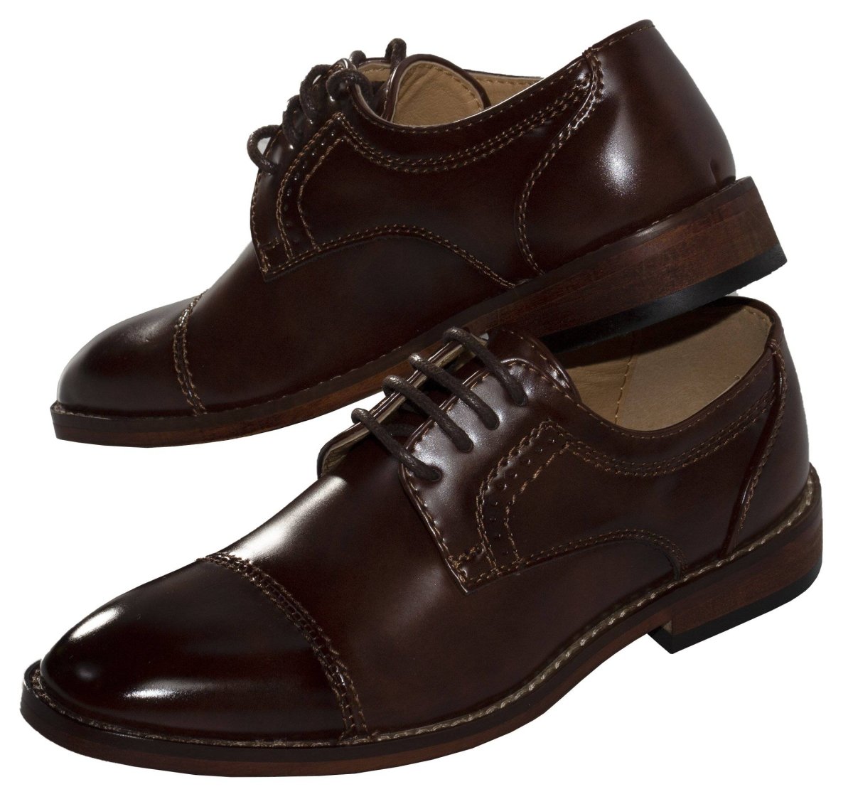 Boys Matte Brown Cap Toe Lace up Dress Shoes - Tuxgear