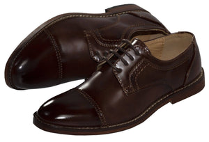 Boys Matte Brown Cap Toe Lace up Dress Shoes - Tuxgear